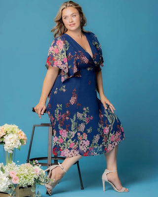 Breezy Border Print Cocktail Dress in Twilight Garden Border