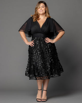 Pretty Petals Mesh Cocktail Dress in Onyx Blossoms