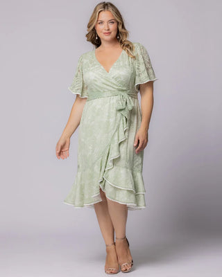 Palermo Lace Faux Wrap Cocktail Dress in Sage