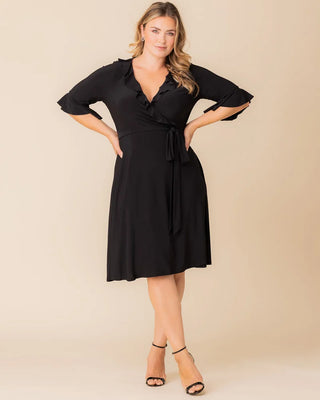 Barcelona Midi Wrap Dress in Black Noir