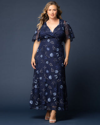 Embroidered Elegance Evening Gown in Twilight Blooms