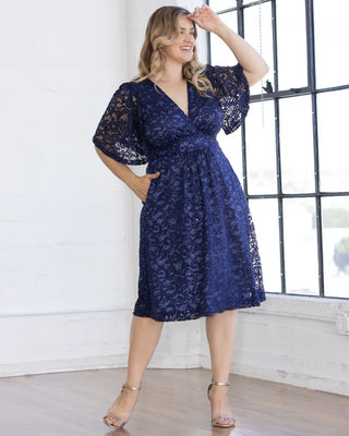 Starry Sequined Lace Cocktail Dress in 
Nocturnal Navy