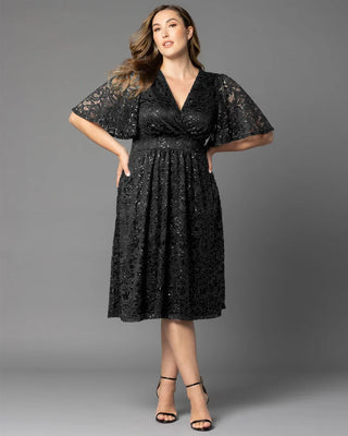 Starry Sequined Lace Cocktail Dress in Onyx