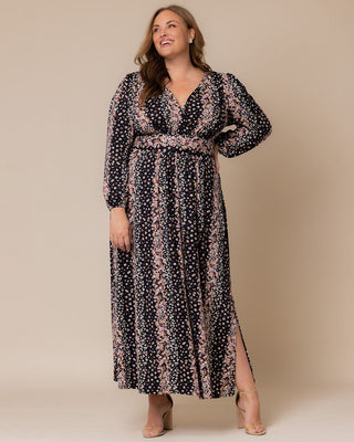 Kelsey Long Sleeve Maxi Dress in Black Floral Falls