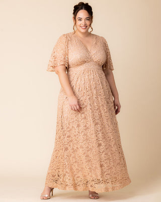 Luminous Sequin Lace Long Gown in Champagne