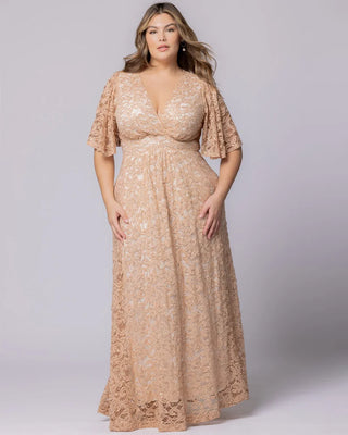 Luminous Sequin Lace Long Gown in Champagne