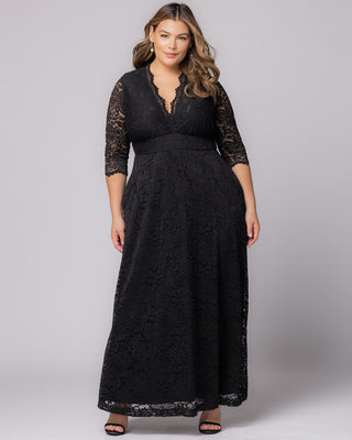 Maria Lace Evening Gown in Onyx