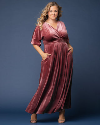 Verona Velvet Evening Gown in Mauve Rose