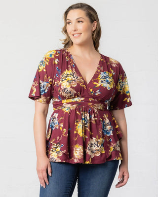 Encore Print Top in Bordeaux Blooms