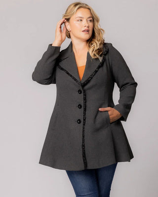 Juliette Winter Coat with Satin Trim in Graphite Grey