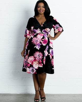 Fit and Flair Velvet Dress - Final Sale! in Black Floral Print