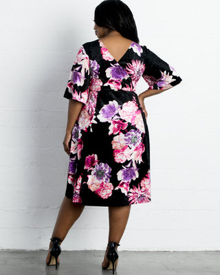 Fit and Flair Velvet Dress - Final Sale! in Black Floral Print