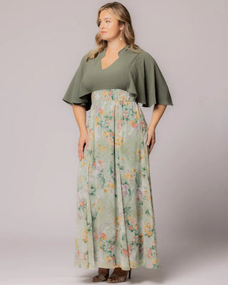 Avisa A-Line Evening Gown in Sage Floral Print