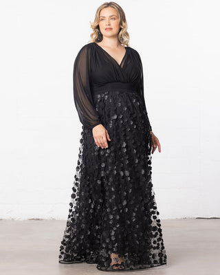 Blossoming Beauty Mesh Evening Gown in Onyx Blossoms