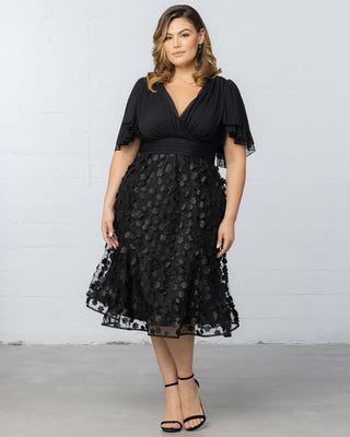 Pretty Petals Mesh Cocktail Dress in Onyx Blossoms