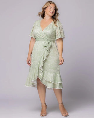 Palermo Lace Faux Wrap Cocktail Dress in Sage