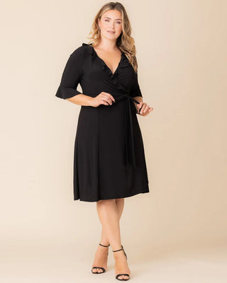 Barcelona Midi Wrap Dress in Black Noir