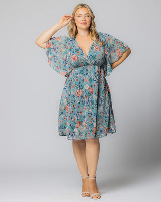 Florence Flutter Sleeve Dress  in Blue Garden Print