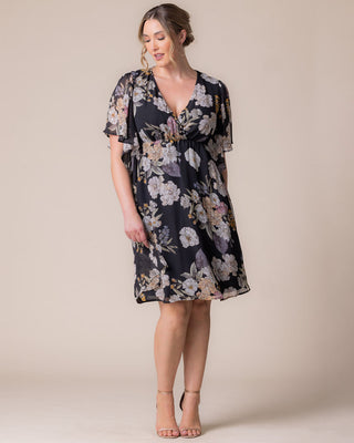 Florence Flutter Sleeve Dress in Midnight Peony Print