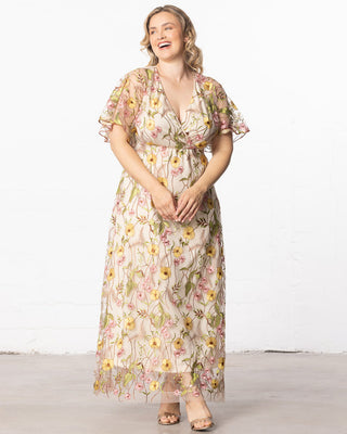 Embroidered Elegance Evening Gown in Sunkissed Garden Print