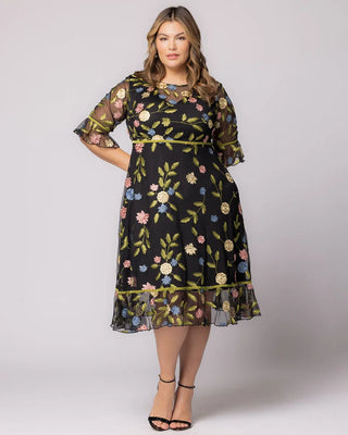 Wildflower Embroidered Dress in Black Blossom Print