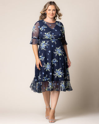 Wildflower Embroidered Dress in Glistening Blue Blooms