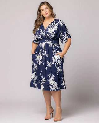 Gia Midi Dress in Navy Floral Print