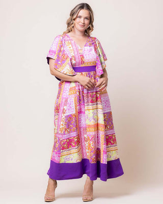 Mediterranean Breeze Boho Maxi Dress in Mixed Mosaic Print