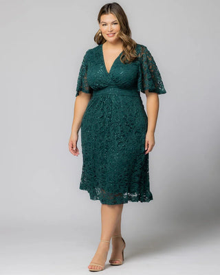 Starry Sequined Lace Cocktail Dress in Emerald Green