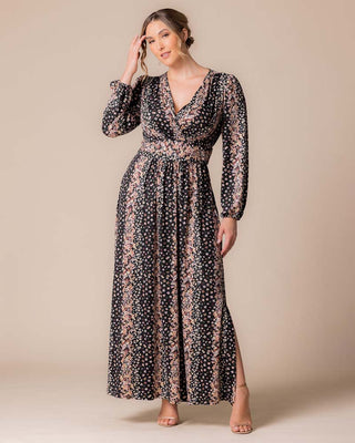 Kelsey Long Sleeve Maxi Dress in Black Floral Falls