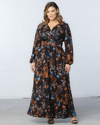 Kelsey Long Sleeve Maxi Dress in Midnight Asters