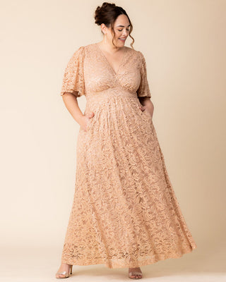 Luminous Sequin Lace Long Gown in Champagne