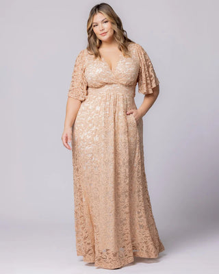 Luminous Sequin Lace Long Gown in Champagne