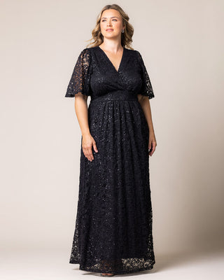 Luminous Sequin Lace Long Gown in Onyx