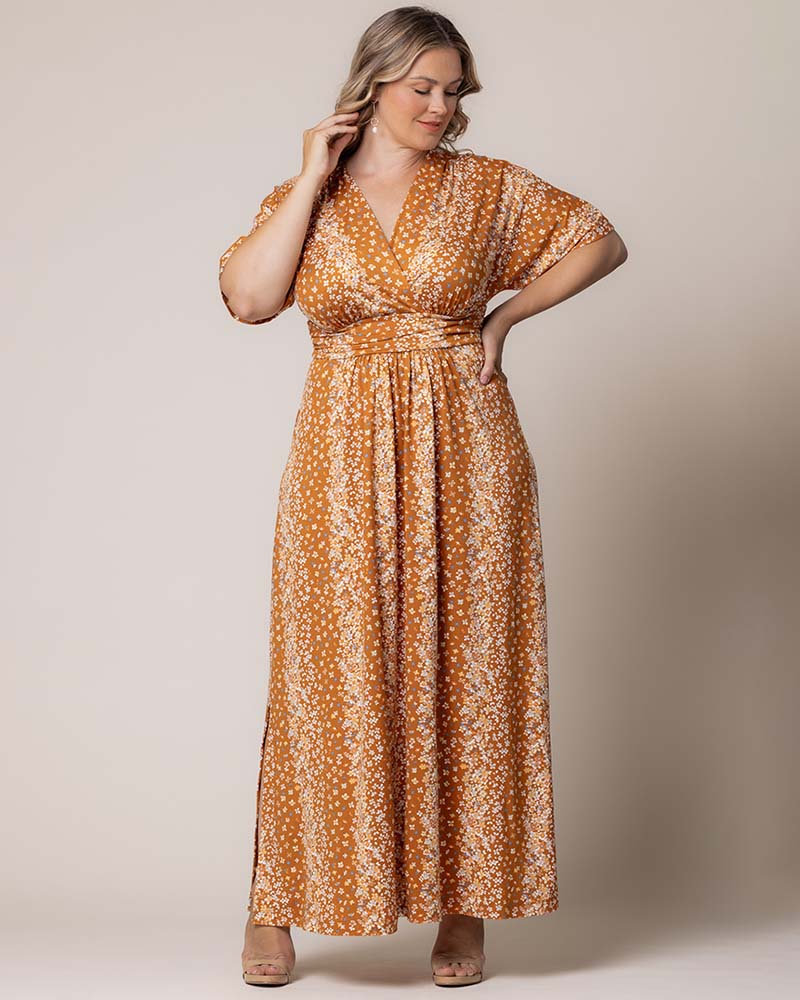 Plus Size Vienna Long Maxi Dress with Sleeves | Kiyonna