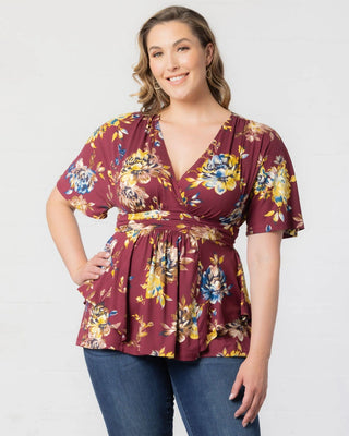 Encore Print Top in Bordeaux Blooms