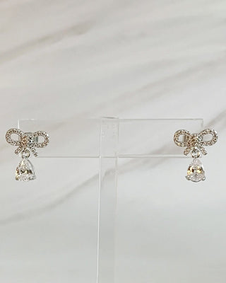 Glittering Bow Teardrop Earrings in Sparkle