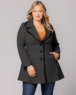 Juliette Winter Coat with Satin Trim in Graphite Grey