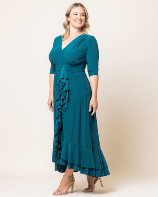 Veronica Ruffled Evening Gown in Teal Topaz