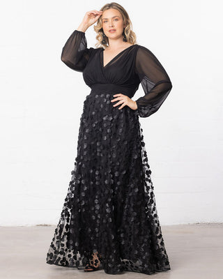 Blossoming Beauty Mesh Evening Gown in Onyx Blossoms