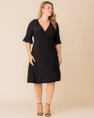 Barcelona Midi Wrap Dress in Black Noir