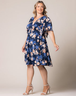 Florence Flutter Sleeve Dress in Blue Blossom Bliss