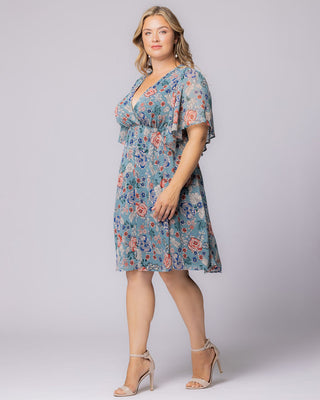 Florence Flutter Sleeve Dress  in Blue Floral Print