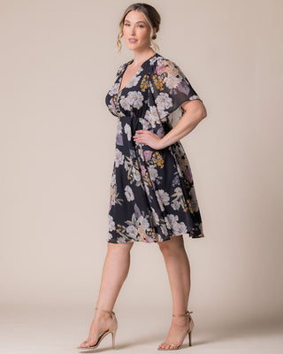 Florence Flutter Sleeve Dress in Midnight Peony Print