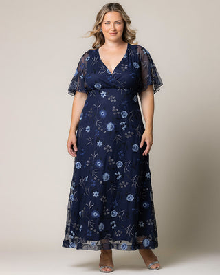 Embroidered Elegance Evening Gown in Twilight Blooms
