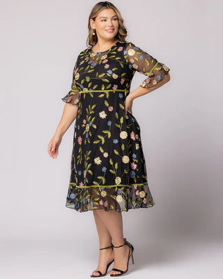 Wildflower Embroidered Dress in Black Blossom Print