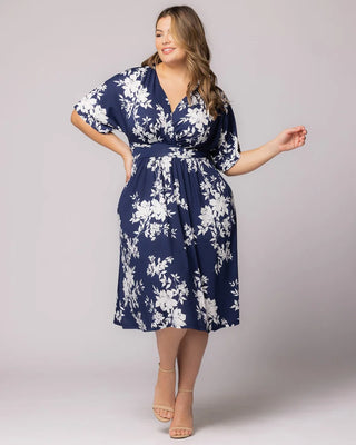 Gia Midi Dress in Navy Floral Print