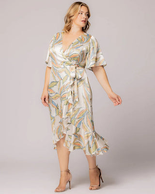 Chloe Wrap Dress in Artful Leaves