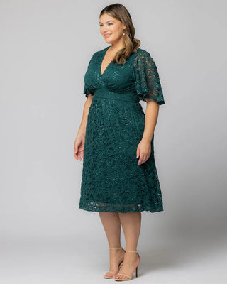 Starry Sequined Lace Cocktail Dress in Emerald Green