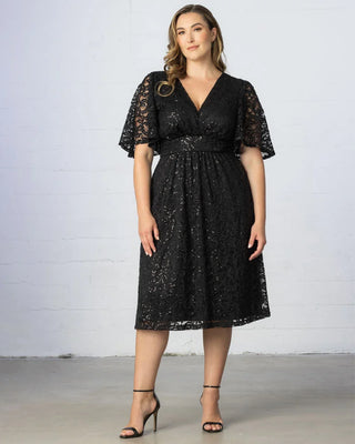 Starry Sequined Lace Cocktail Dress in Onyx